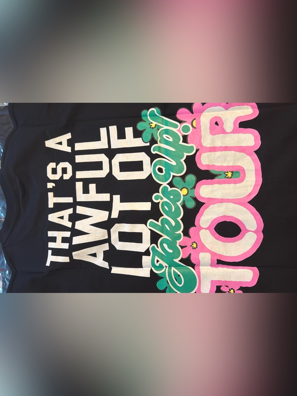 Cotton On Black Tee with White, Pink & Green Graphic